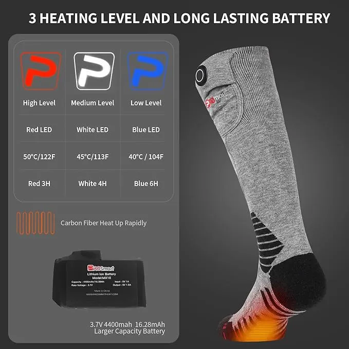 PROSmart Heated Socks Rechargeable Electric Sock - Battery Operated Thermal Warming Socks for Men & Women Suitable for Outdoor Hunting Cold Winter Skiing Camping