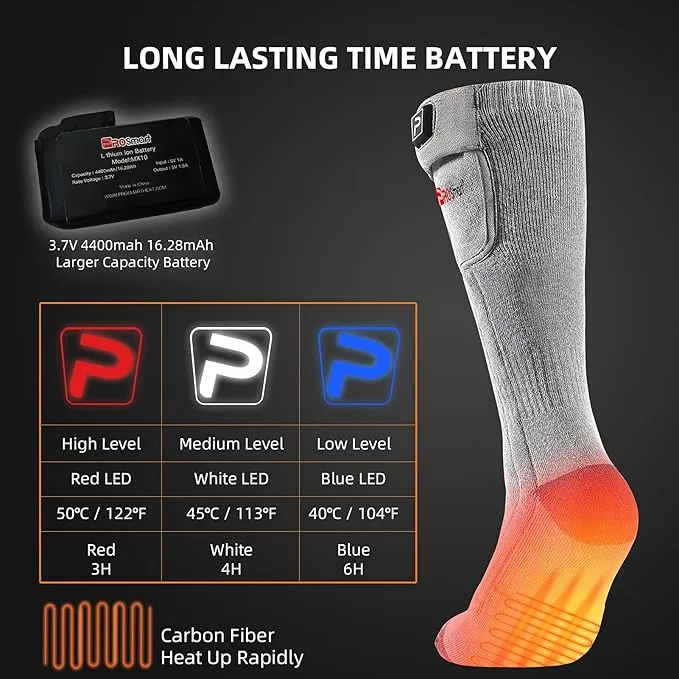 PROSmart Heated Socks Rechargeable Electric Sock - Battery Operated Thermal Warming Socks for Men & Women Suitable for Outdoor Hunting Cold Winter Skiing Camping