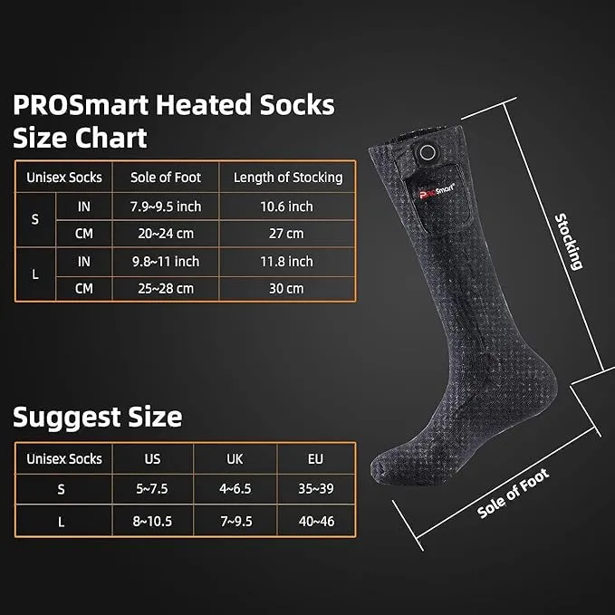 PROSmart Heated Socks Rechargeable Electric Sock - Battery Operated Thermal Warming Socks for Men & Women Suitable for Outdoor Hunting Cold Winter Skiing Camping