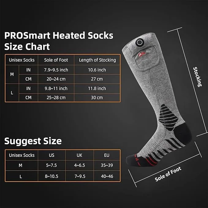 PROSmart Heated Socks Rechargeable Electric Sock - Battery Operated Thermal Warming Socks for Men & Women Suitable for Outdoor Hunting Cold Winter Skiing Camping