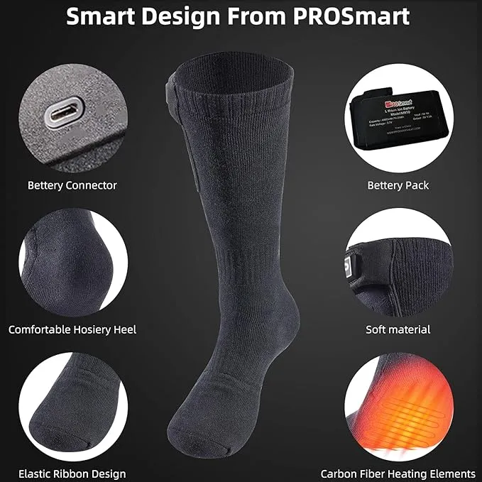 PROSmart Heated Socks Rechargeable Electric Sock - Battery Operated Thermal Warming Socks for Men & Women Suitable for Outdoor Hunting Cold Winter Skiing Camping