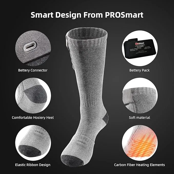 PROSmart Heated Socks Rechargeable Electric Sock - Battery Operated Thermal Warming Socks for Men & Women Suitable for Outdoor Hunting Cold Winter Skiing Camping