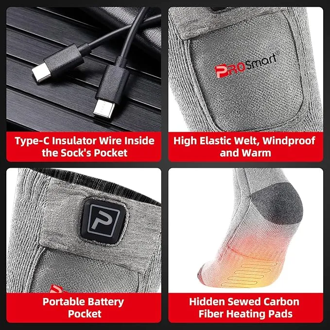 PROSmart Heated Socks Rechargeable Electric Sock - Battery Operated Thermal Warming Socks for Men & Women Suitable for Outdoor Hunting Cold Winter Skiing Camping