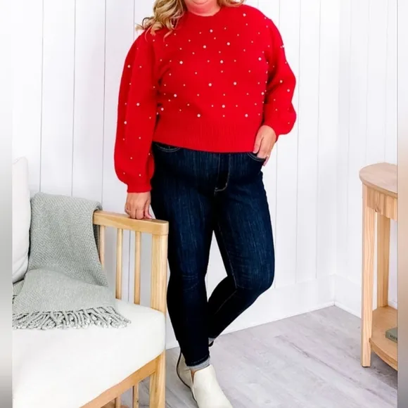 Pull Over Sweater with Pearl Detail