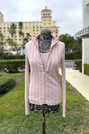 Pure Amici Ribbed Zippered Sweater Set in Petal Pink