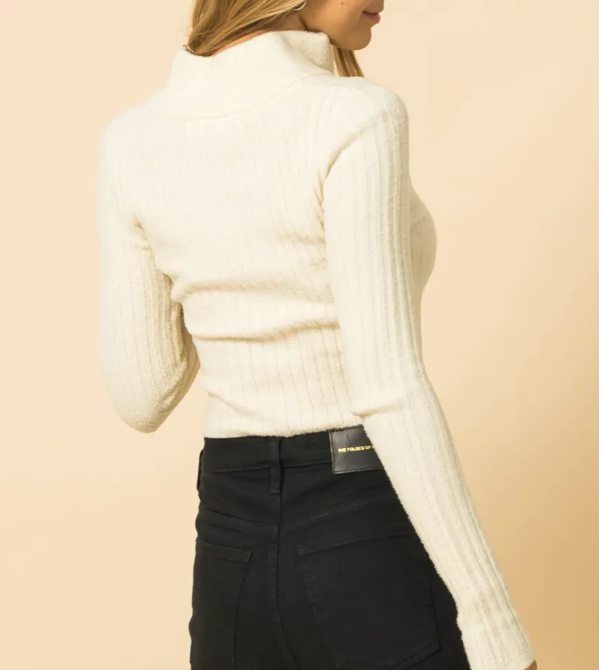Quarter Zip Rib Crop Sweater
