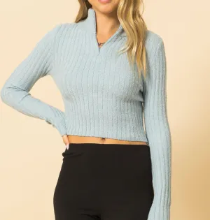 Quarter Zip Rib Crop Sweater