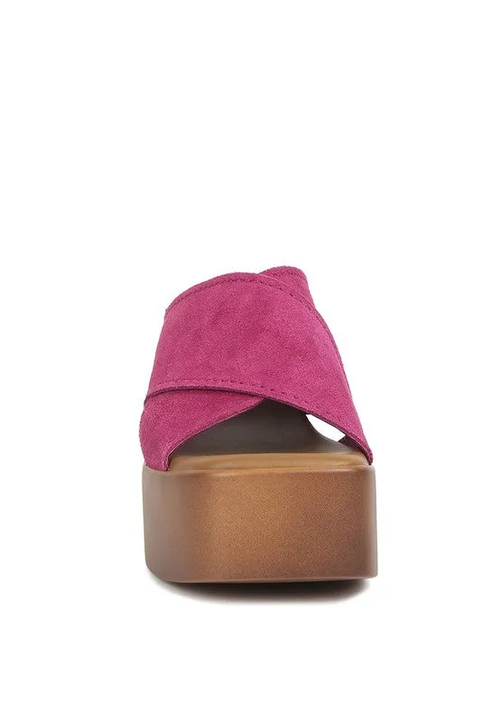 Rag & Co Matrix Criss Cross Suede Strap Block Heel Sandals