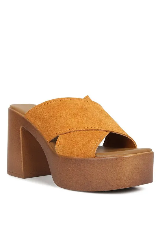 Rag & Co Matrix Criss Cross Suede Strap Block Heel Sandals