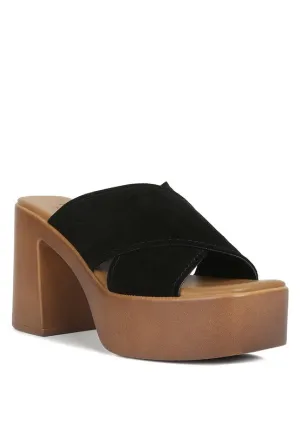 Rag & Co Matrix Criss Cross Suede Strap Block Heel Sandals