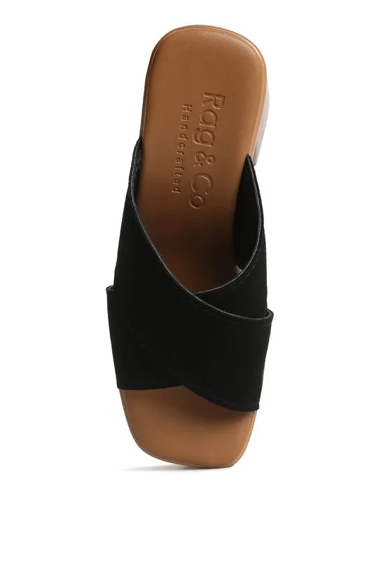 Rag & Co Matrix Criss Cross Suede Strap Block Heel Sandals