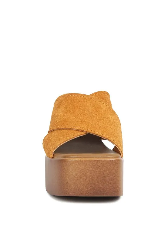 Rag & Co Matrix Criss Cross Suede Strap Block Heel Sandals
