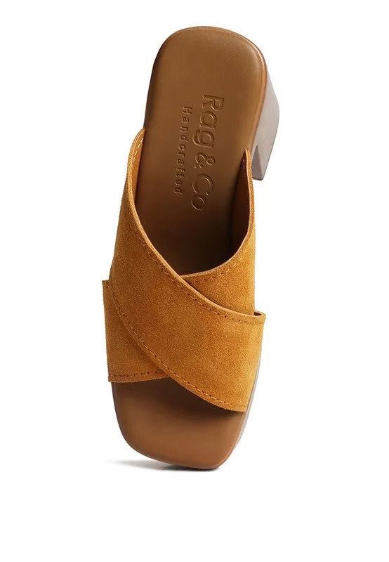 Rag & Co Matrix Criss Cross Suede Strap Block Heel Sandals