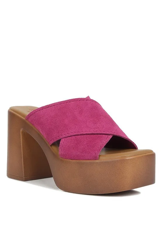 Rag & Co Matrix Criss Cross Suede Strap Block Heel Sandals