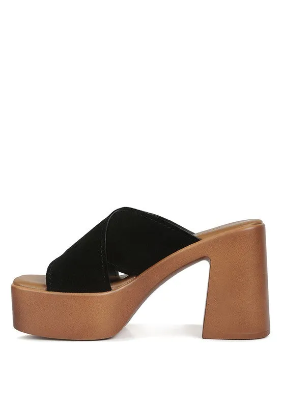 Rag & Co Matrix Criss Cross Suede Strap Block Heel Sandals