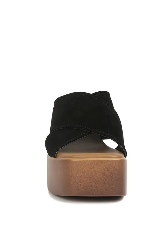 Rag & Co Matrix Criss Cross Suede Strap Block Heel Sandals