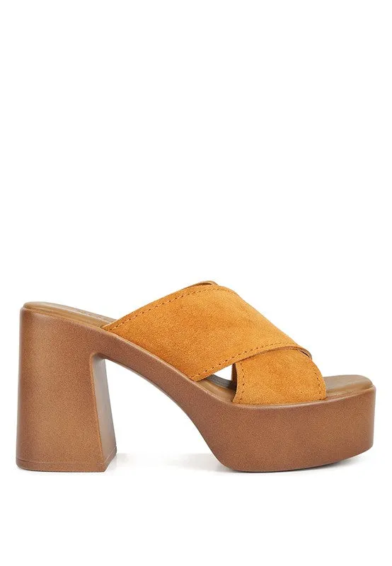 Rag & Co Matrix Criss Cross Suede Strap Block Heel Sandals