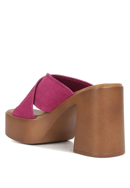 Rag & Co Matrix Criss Cross Suede Strap Block Heel Sandals