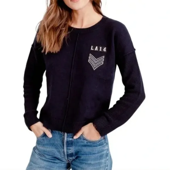 Rails Stafford Navy Patch Cashmere Blend Army Jumper S