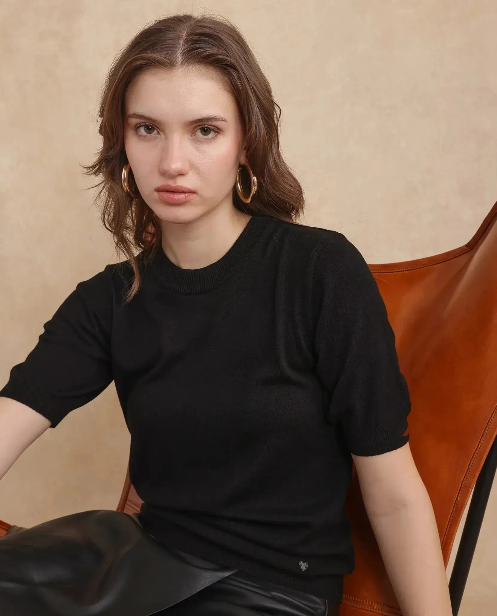 Rareism Women Rohrdo Black Full Sleeve Crew Neck Plain Sweater