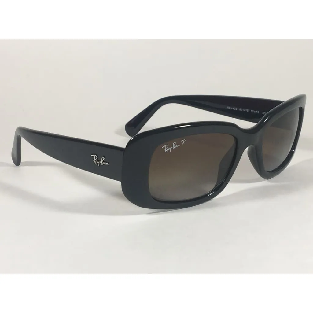 Ray-Ban Highstreet Polarized Sunglasses Flat Oval Black Gloss Brown Lens RB4122 601/T5