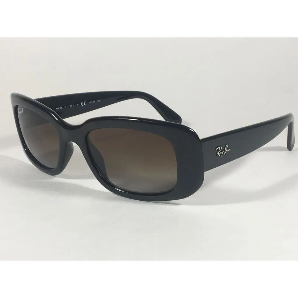 Ray-Ban Highstreet Polarized Sunglasses Flat Oval Black Gloss Brown Lens RB4122 601/T5