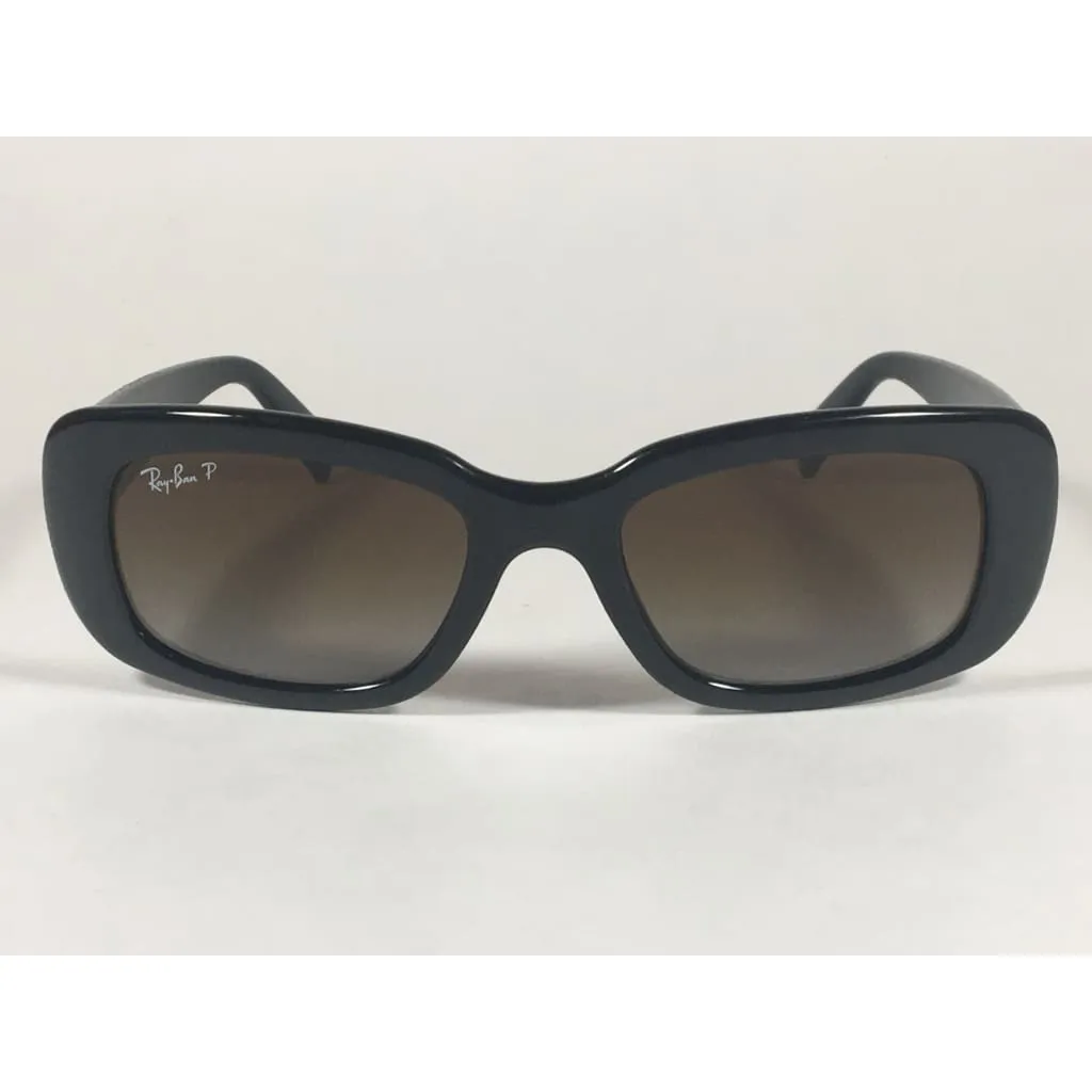 Ray-Ban Highstreet Polarized Sunglasses Flat Oval Black Gloss Brown Lens RB4122 601/T5