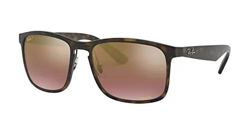 Ray-Ban Men's RB4264 Chromance Square Sunglasses, Matte Havana/Polarized Purple Mirrored Gold Gradient, 58 mm   0