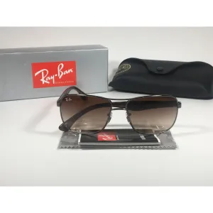 Ray-Ban Navigator Sunglasses Gunmetal Brown Gradient Rectangle Lens RB3516 004/13
