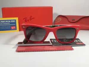Ray-Ban Rare Prints Series #11 Wayfarer Sunglasses Red Coral Print Frame Gray Gradient Lens RB2140 1139/71