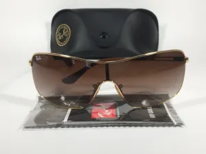 Ray-Ban RB3466 001/13 Shield Sunglasses Gold Metal Frame Brown Gradient Lens