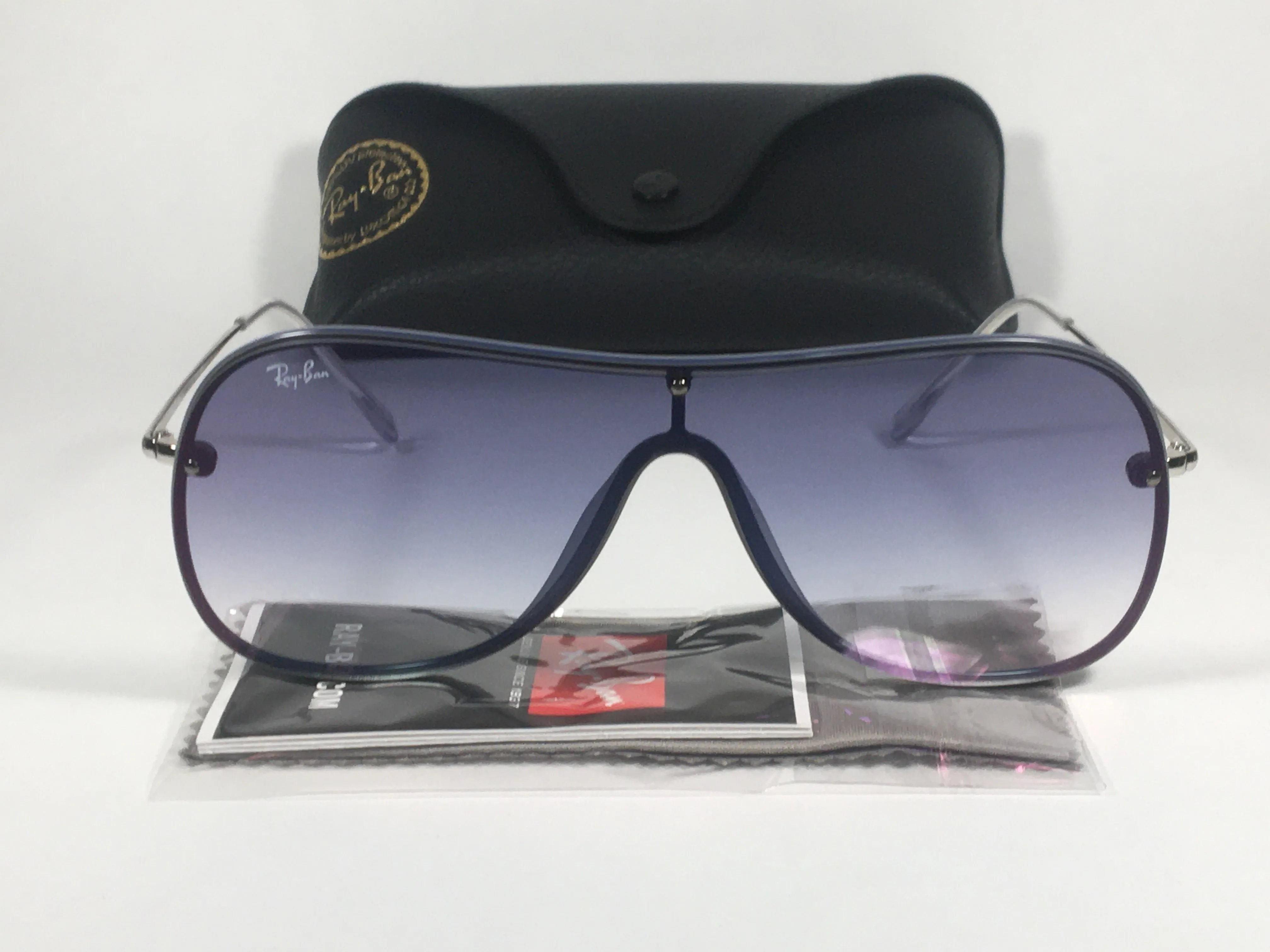 Ray-Ban Shield Sunglasses Silver Blue Frame Blue Gradient Lens RB4311N 6374/X0