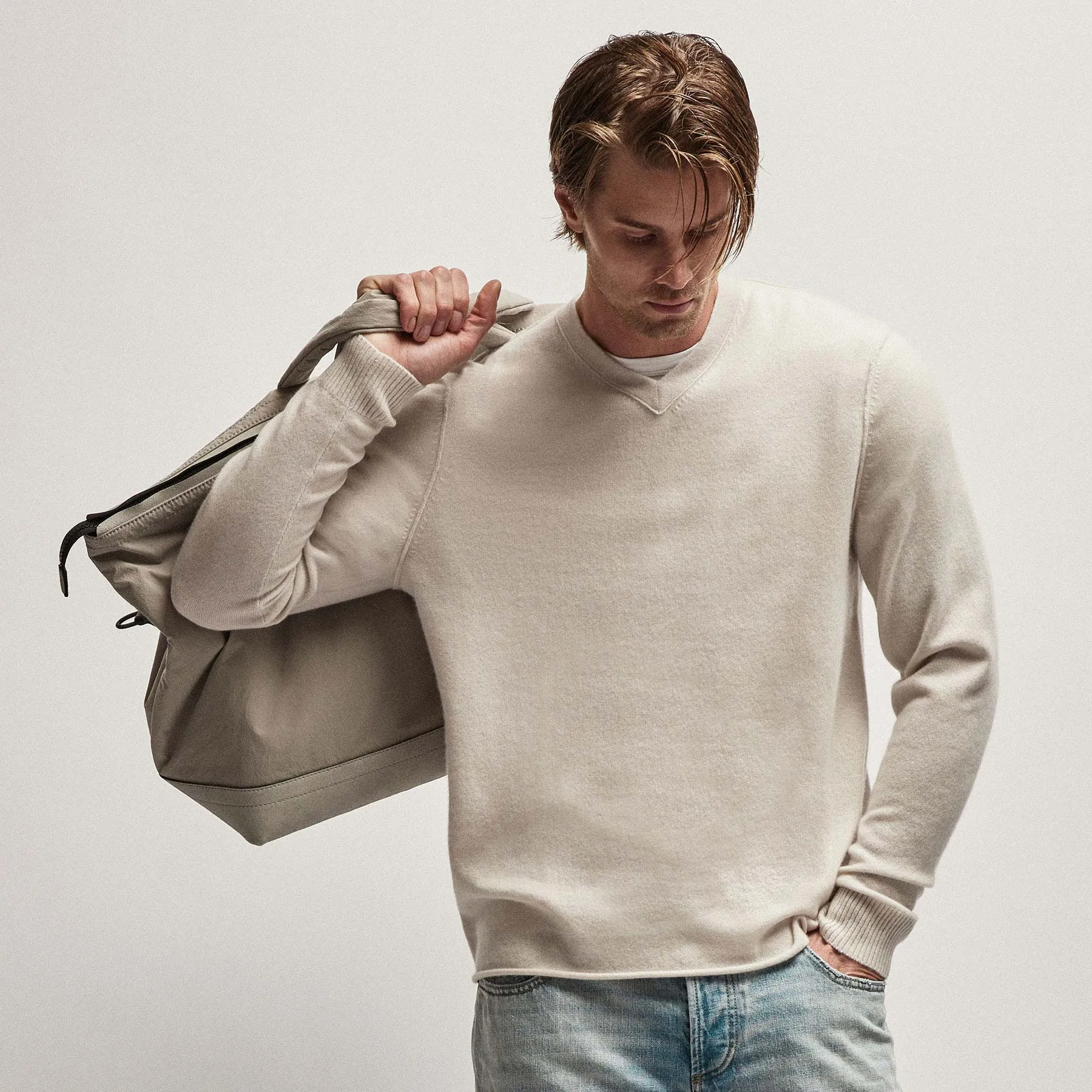 Recycled Cashmere V Sweater - Pearl
