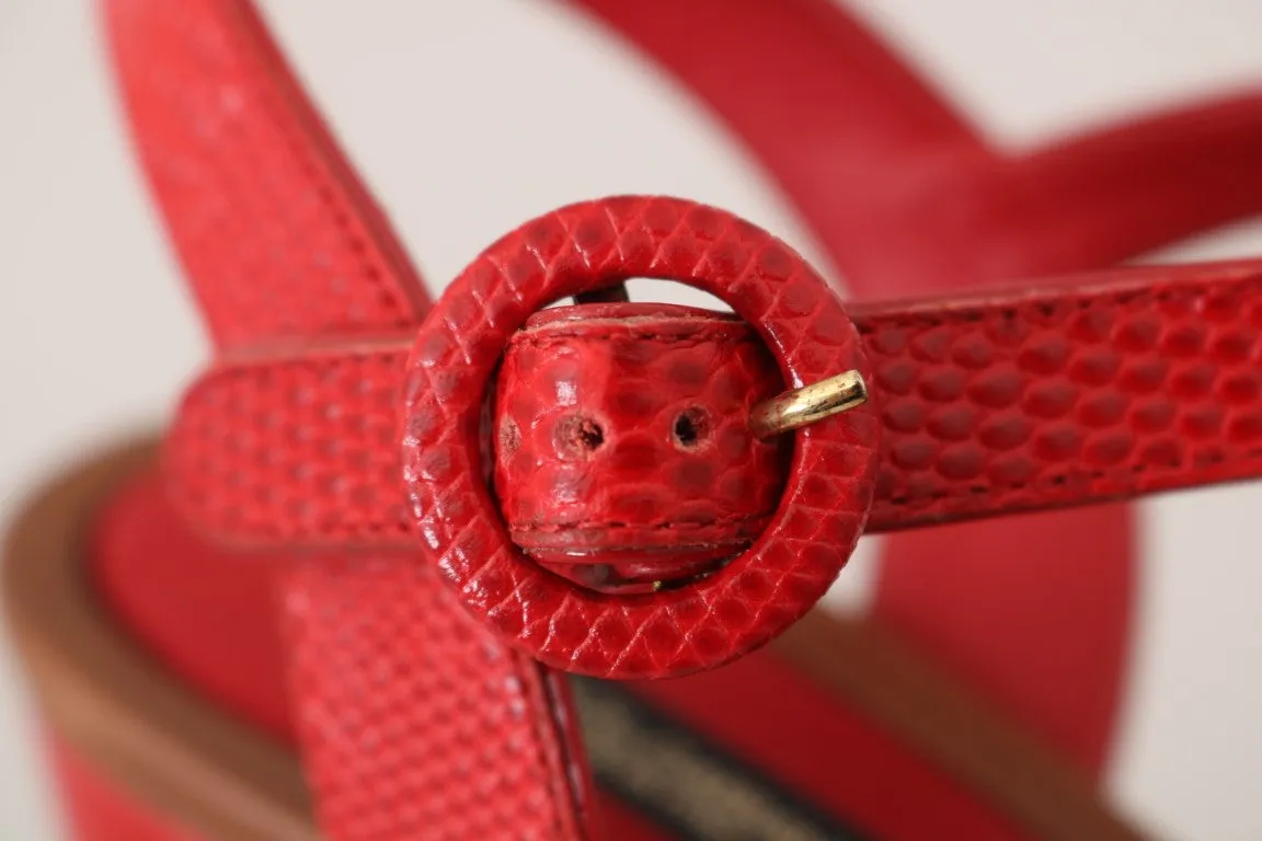 Red Leather Crystal Strap Sandals