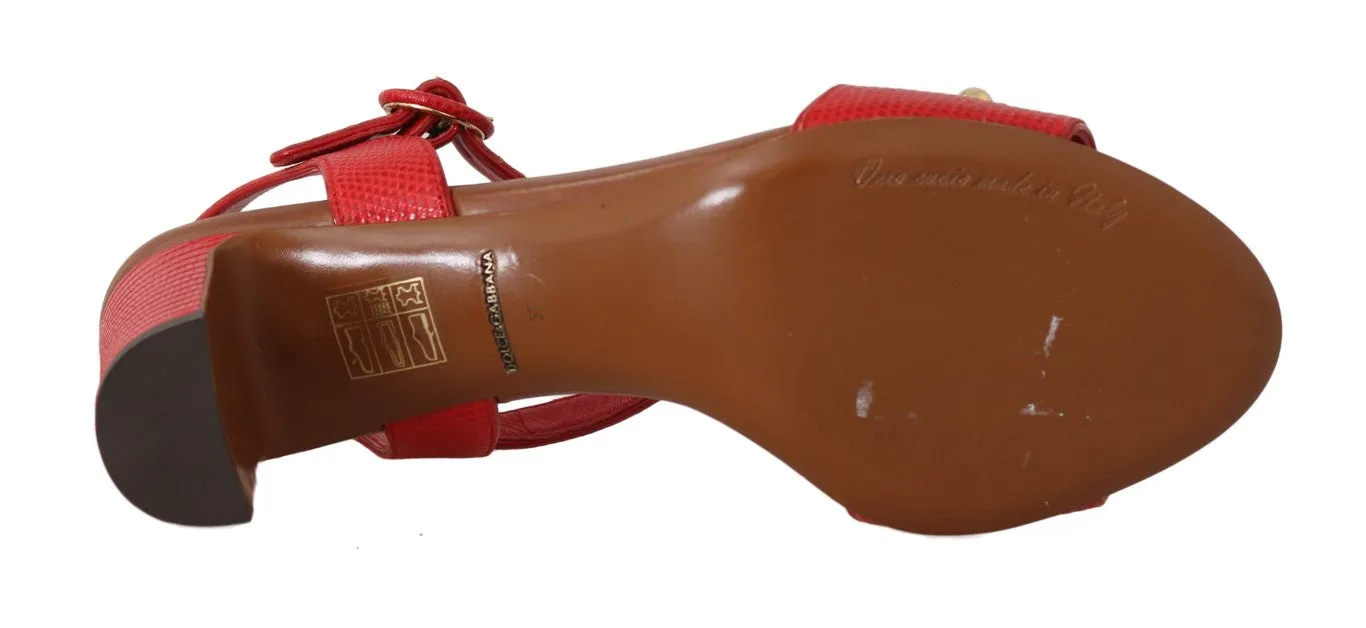 Red Leather Crystal Strap Sandals