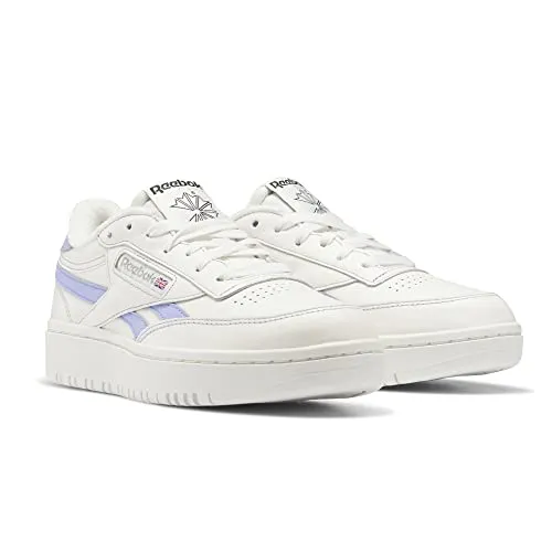 Reebok Women's Club C Double Revenge Sneaker, Chalk/Pink Glow/Silver Metallic, 5