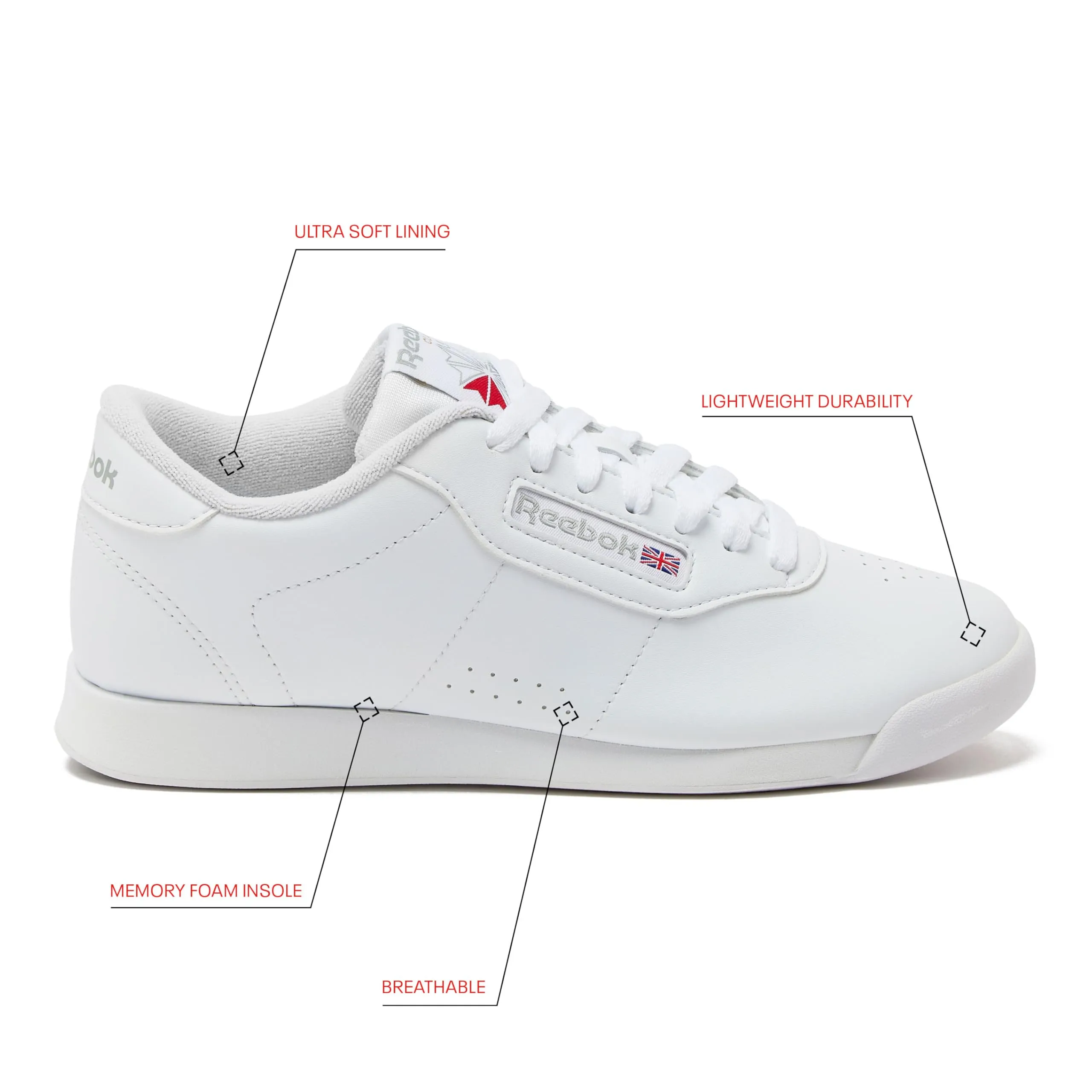 Reebok womens Princess Running Shoe, White/Gum, 7 US