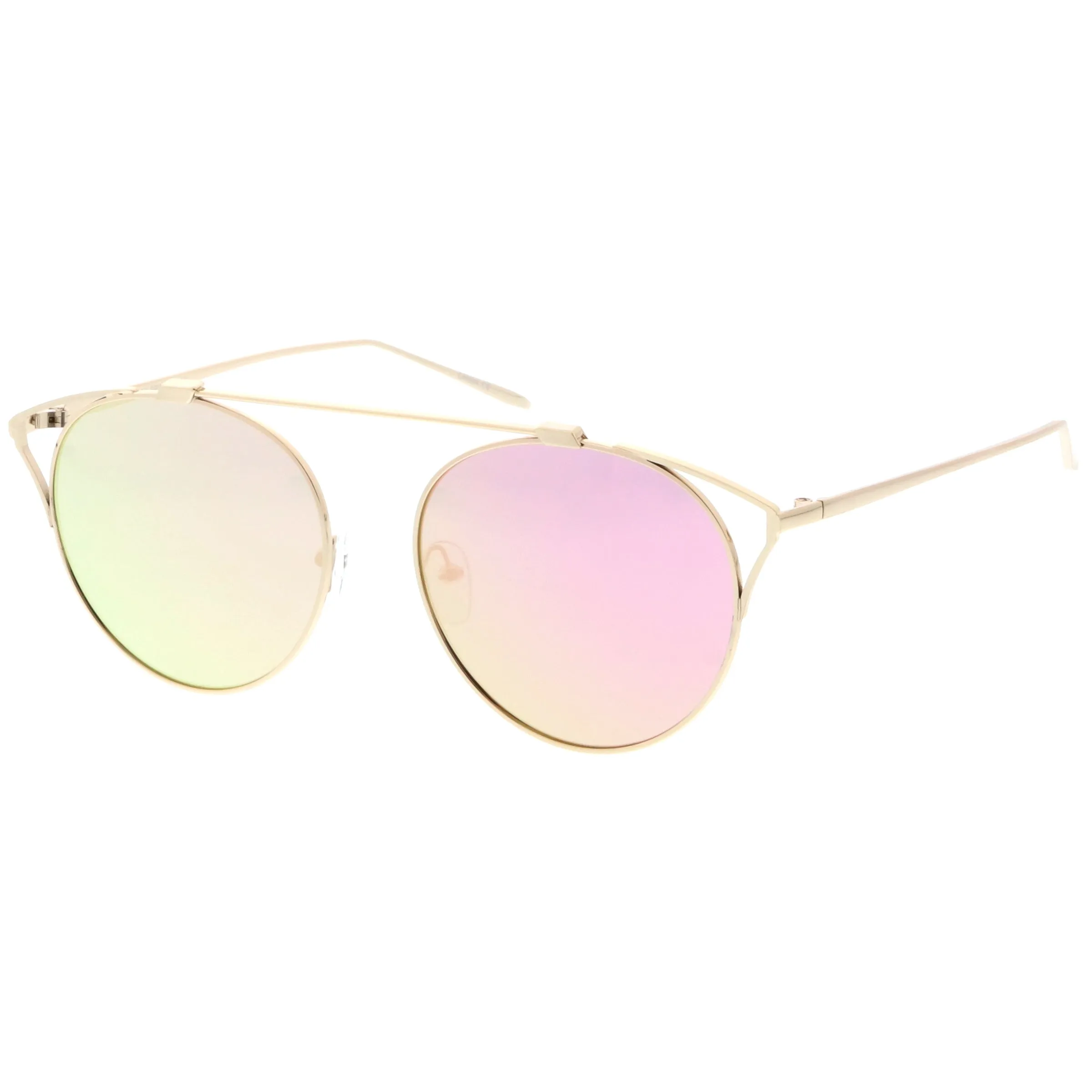 Retro Modern Round Wired Flat Lens Aviator Sunglasses C395
