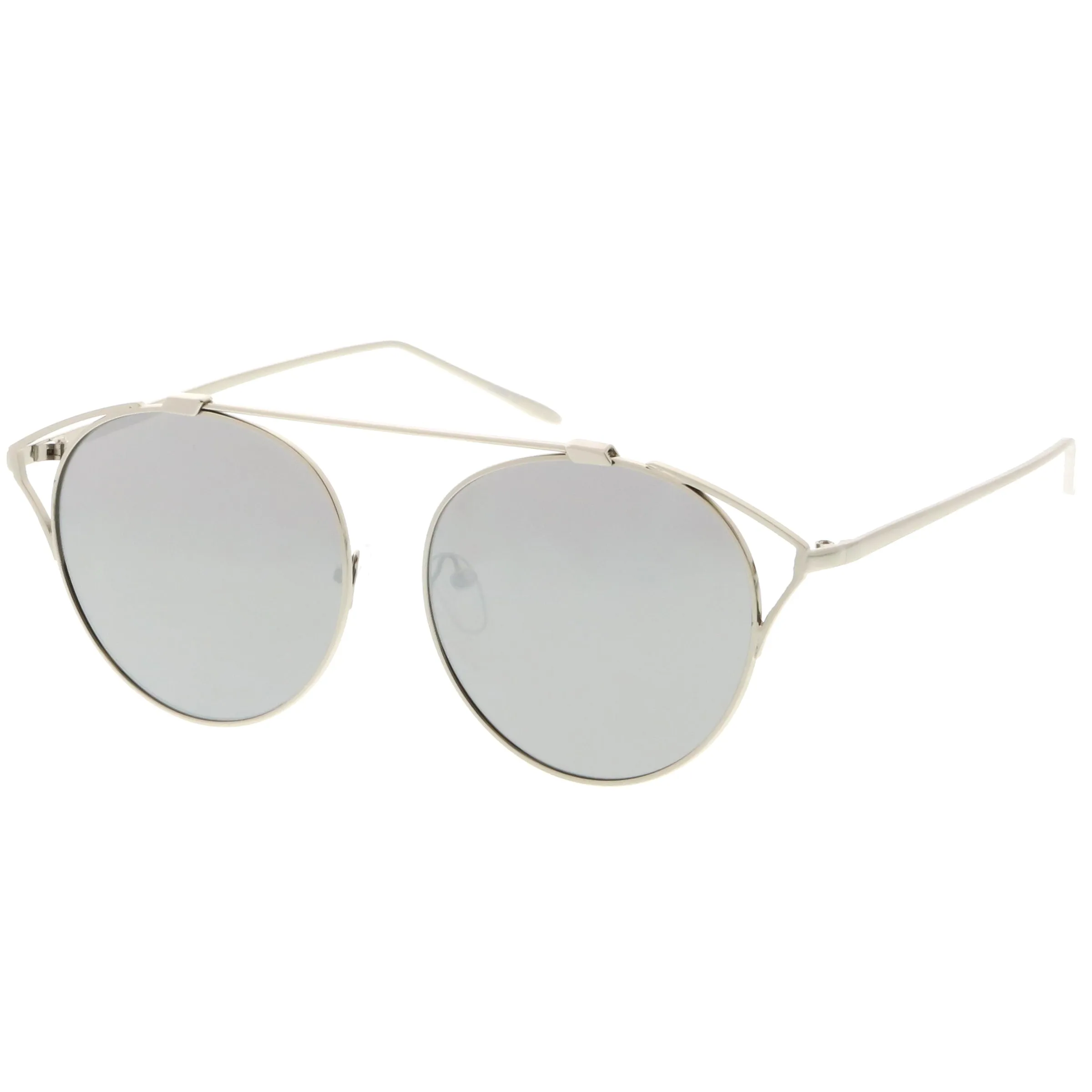 Retro Modern Round Wired Flat Lens Aviator Sunglasses C395