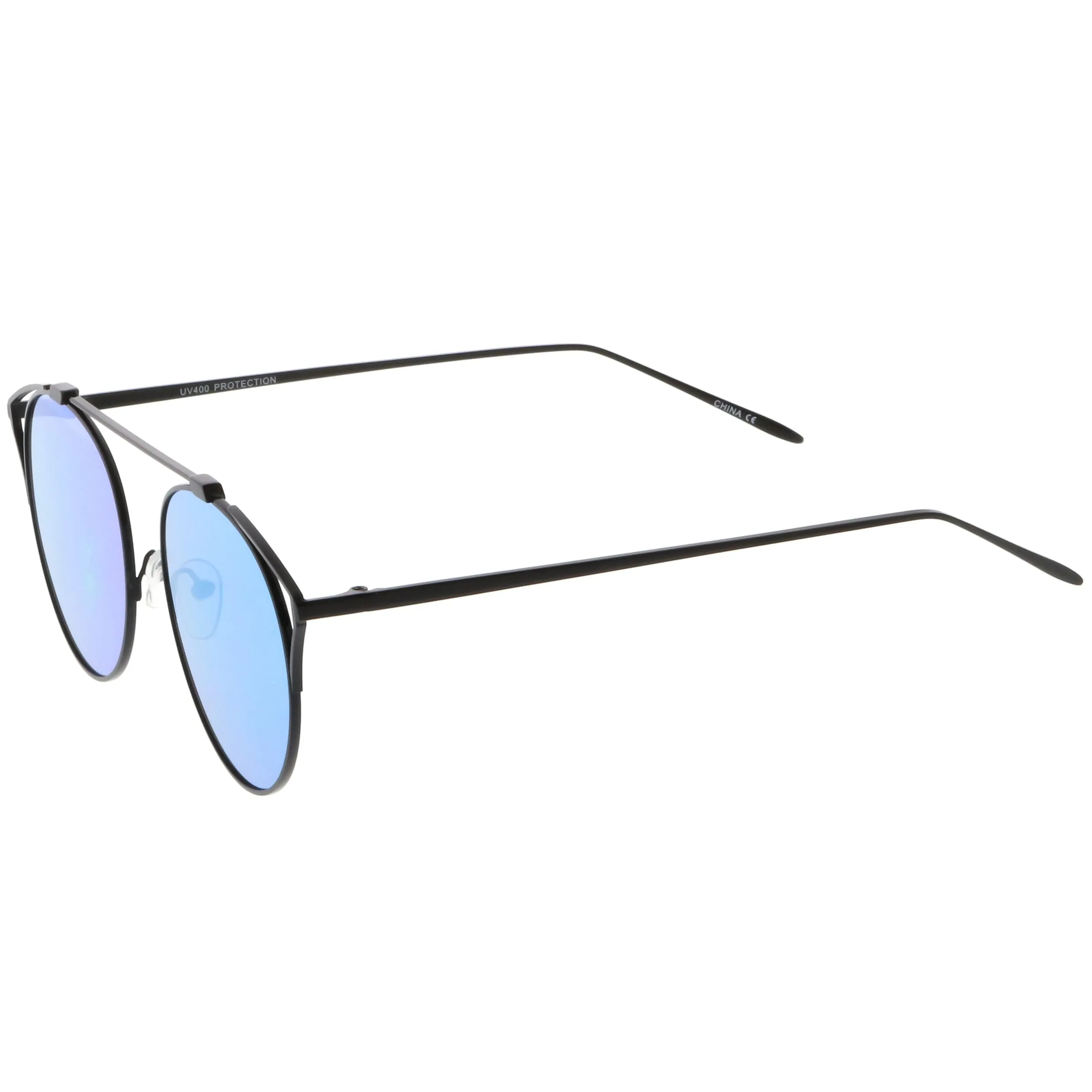 Retro Modern Round Wired Flat Lens Aviator Sunglasses C395