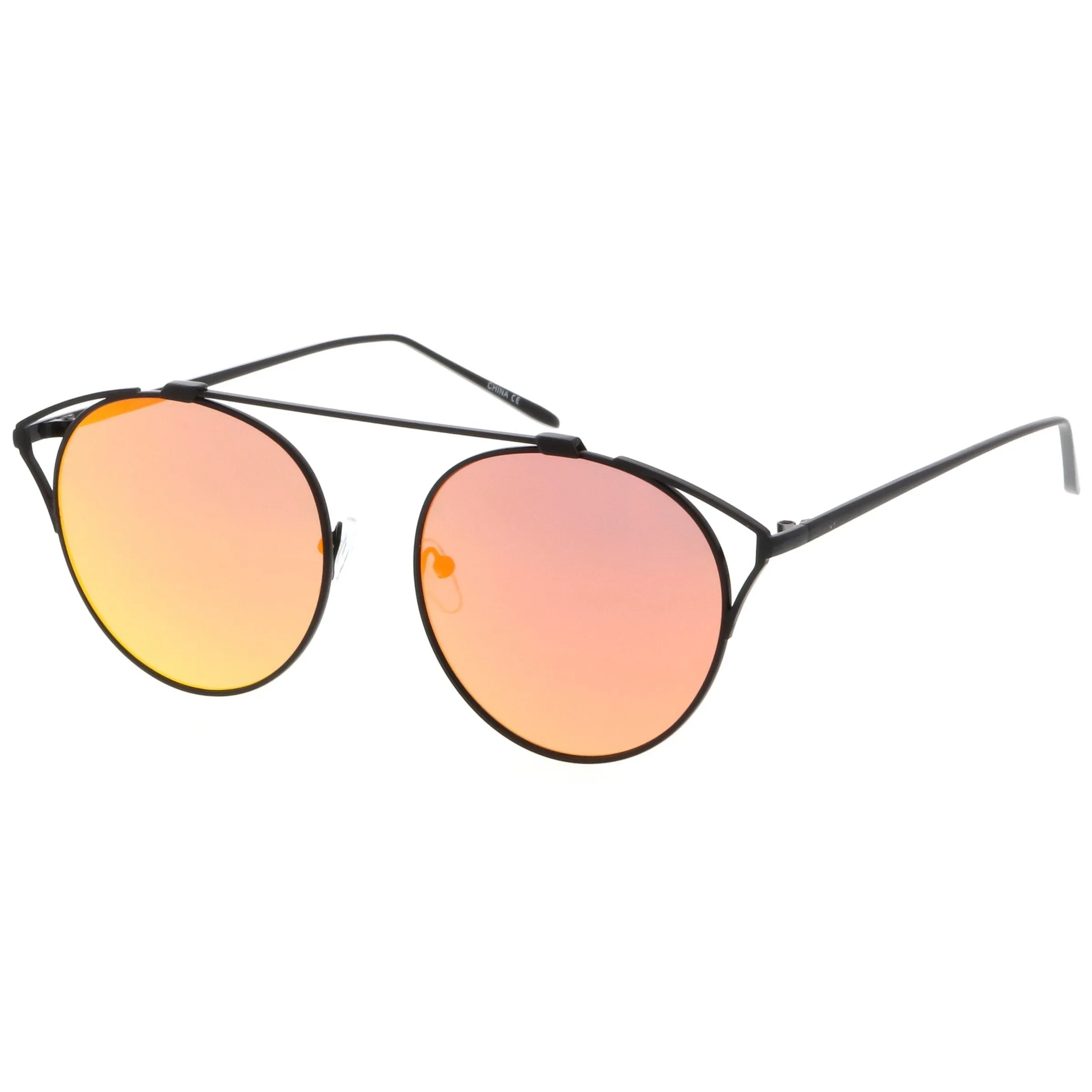 Retro Modern Round Wired Flat Lens Aviator Sunglasses C395