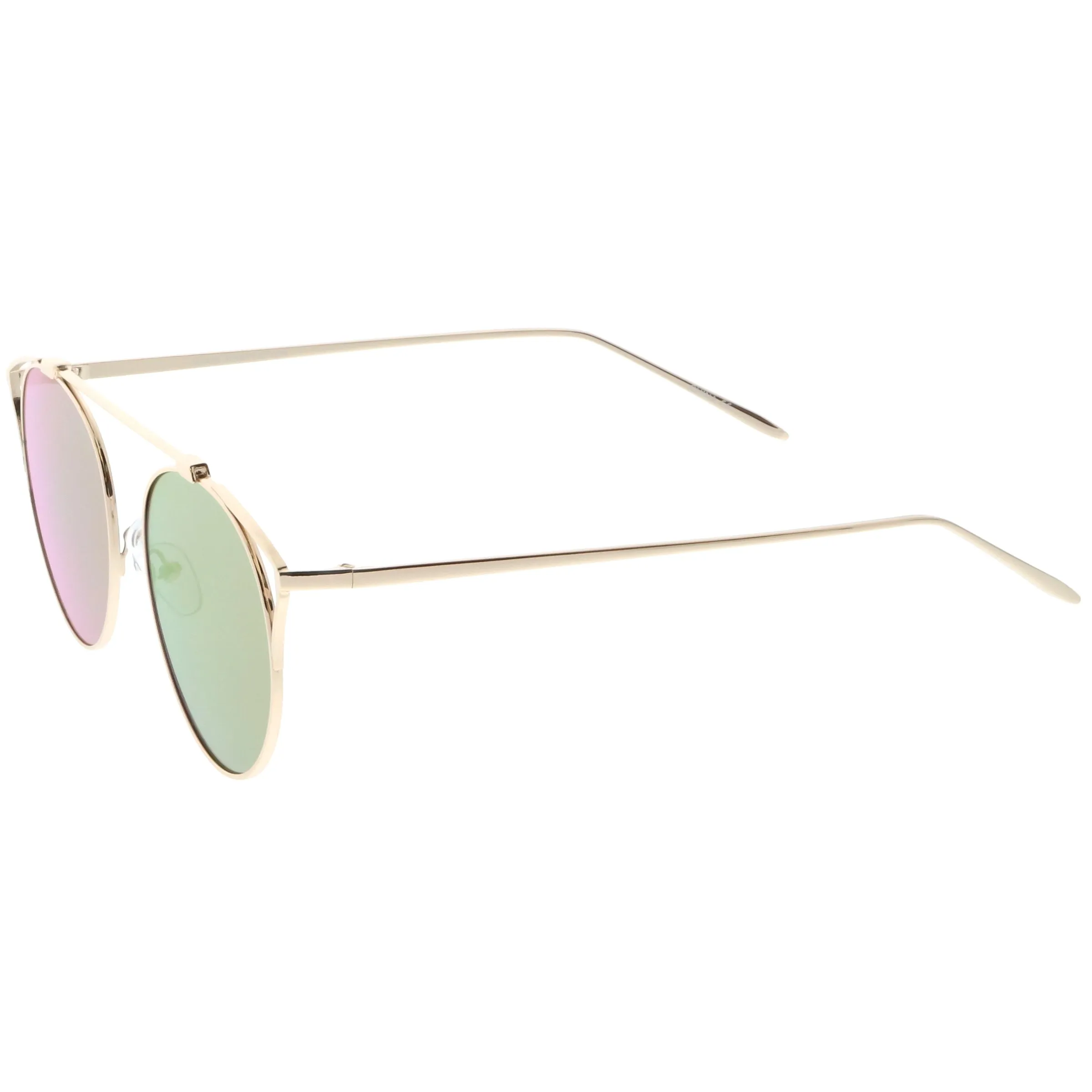 Retro Modern Round Wired Flat Lens Aviator Sunglasses C395