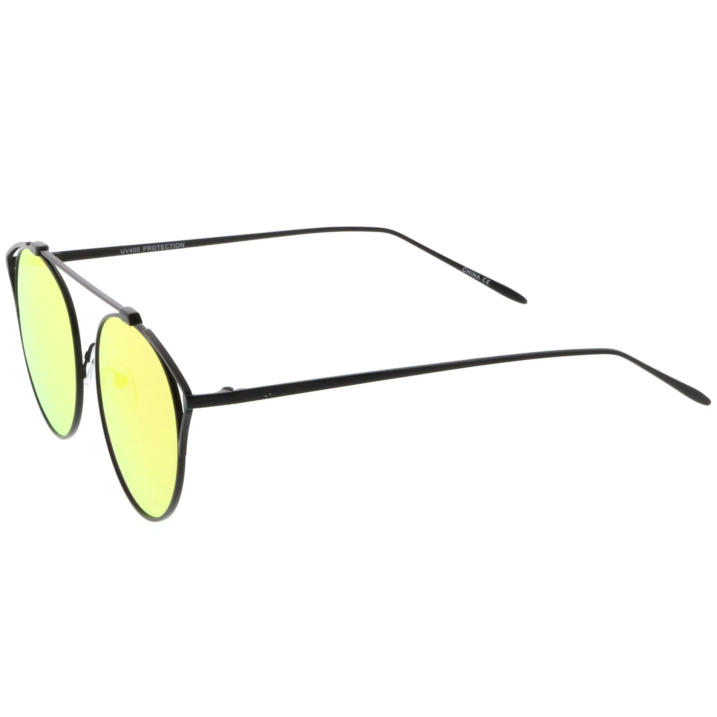 Retro Modern Round Wired Flat Lens Aviator Sunglasses C395