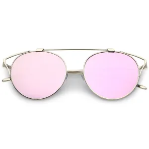 Retro Modern Round Wired Flat Lens Aviator Sunglasses C395