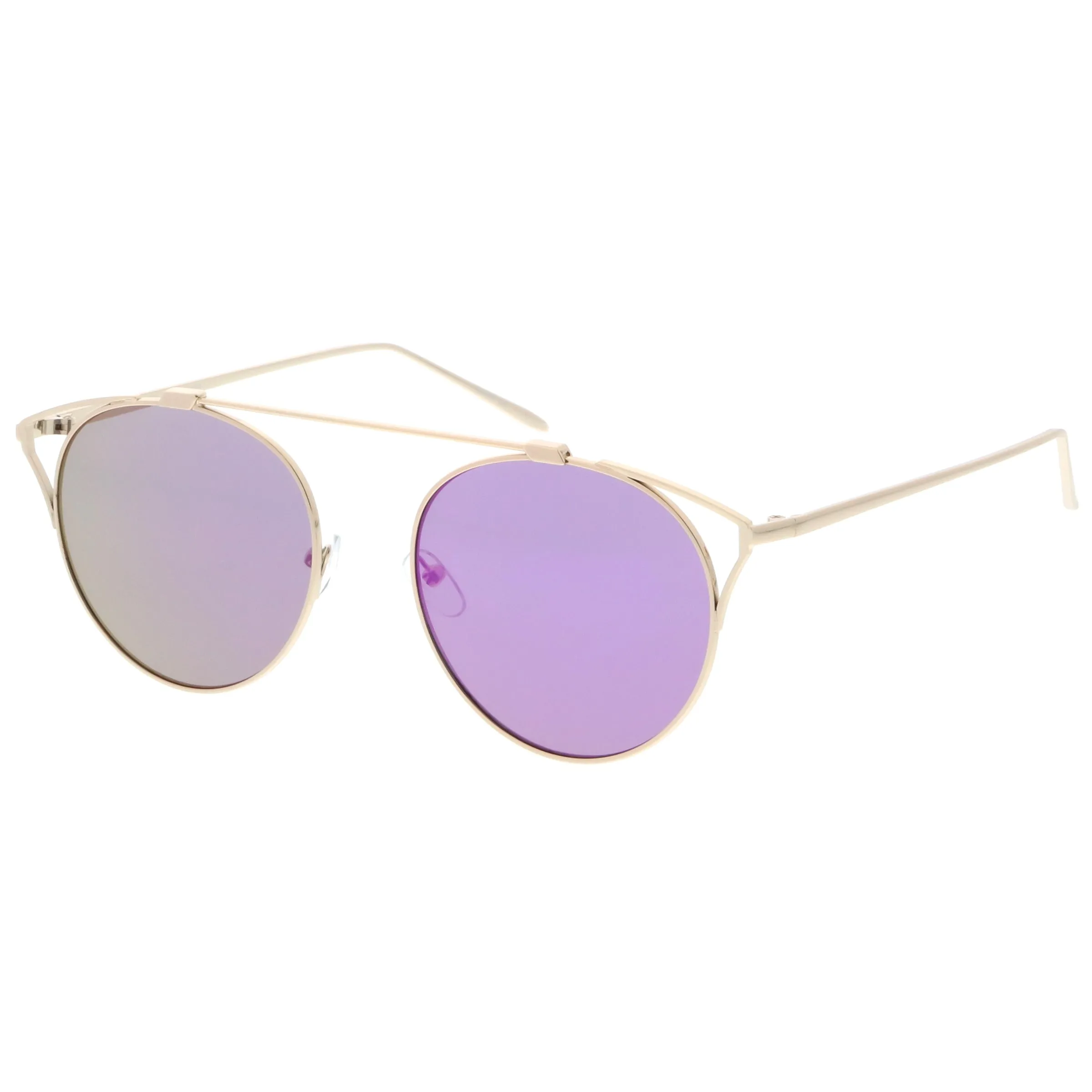 Retro Modern Round Wired Flat Lens Aviator Sunglasses C395