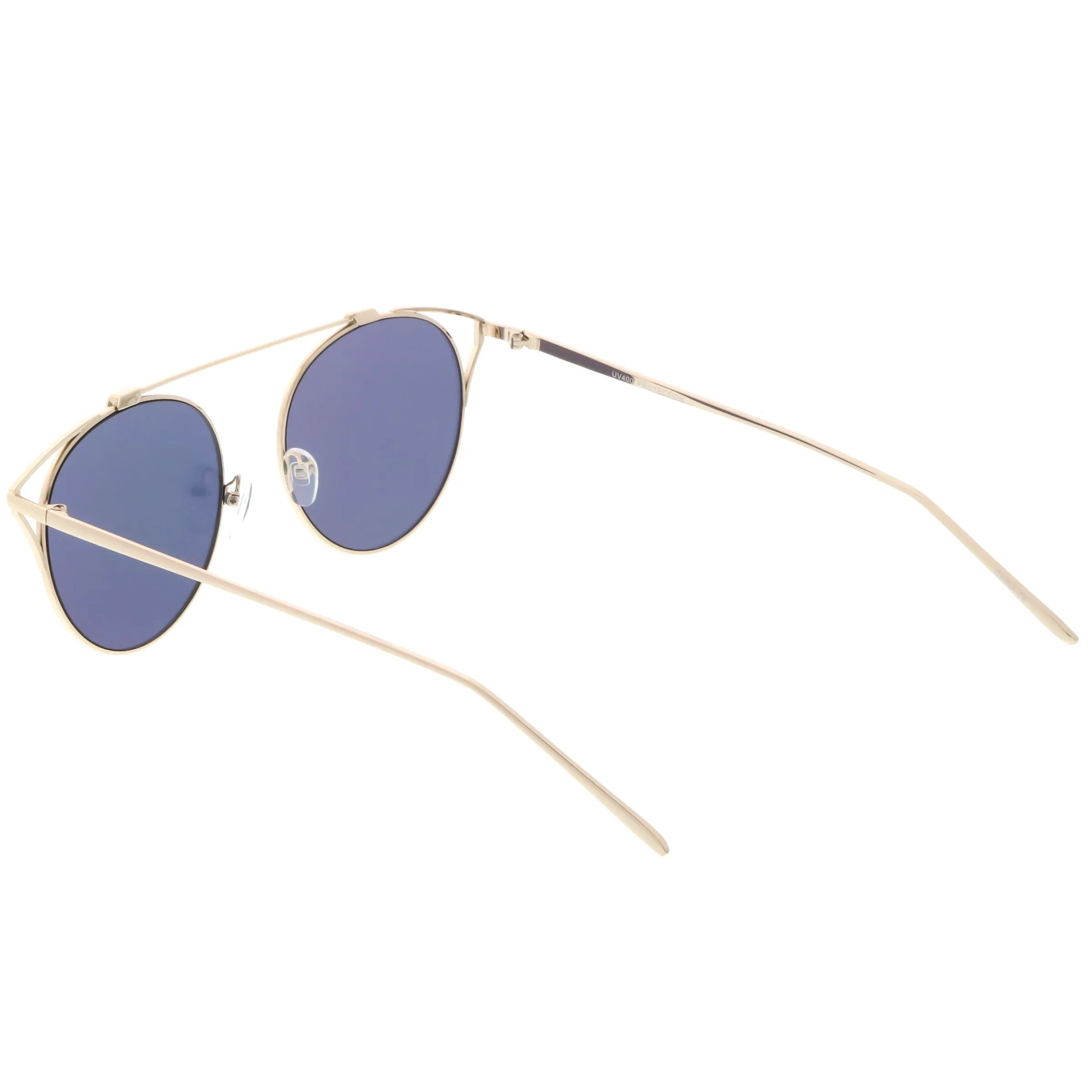 Retro Modern Round Wired Flat Lens Aviator Sunglasses C395