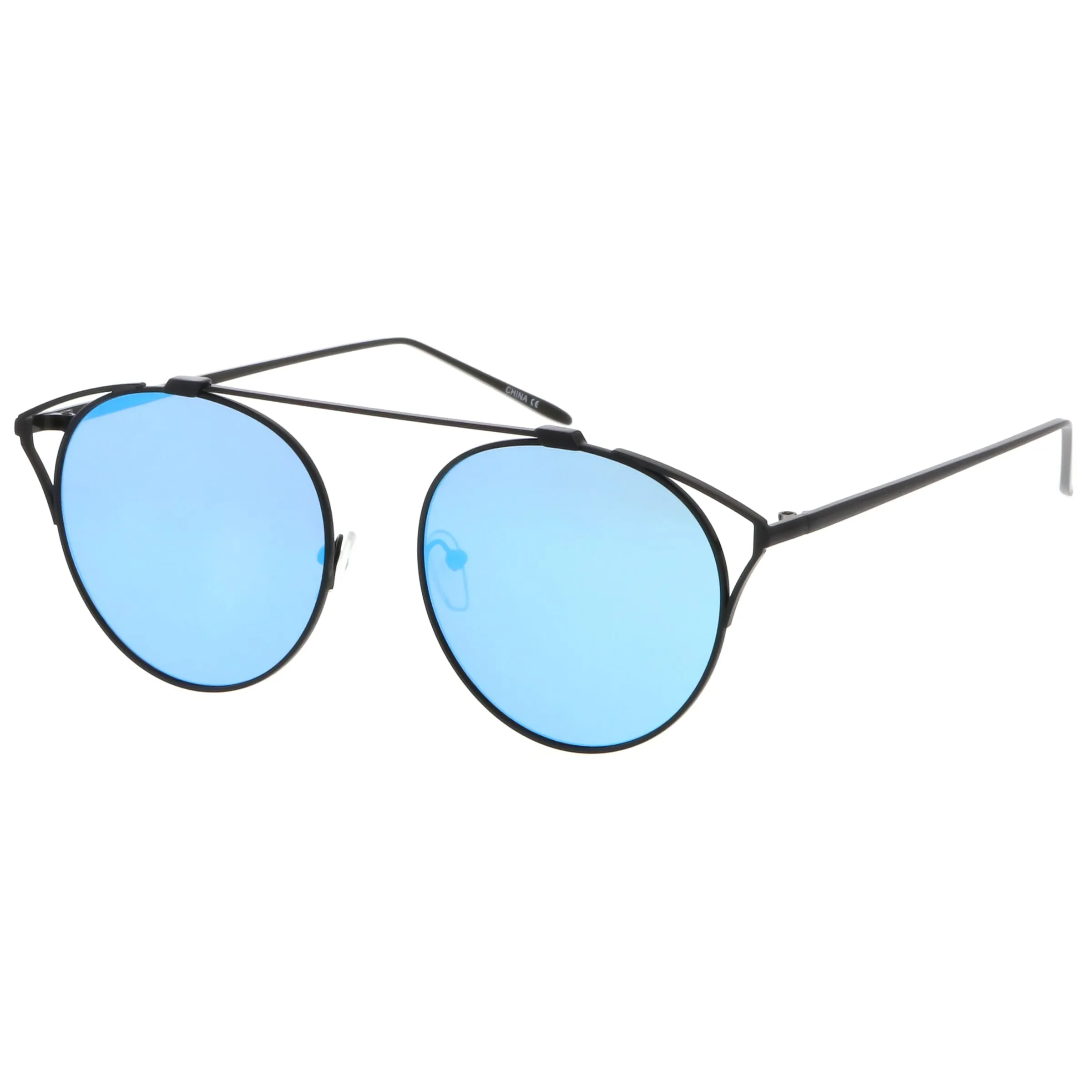 Retro Modern Round Wired Flat Lens Aviator Sunglasses C395