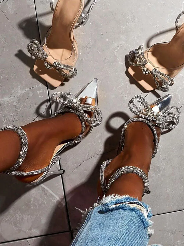 Rhinestone Bowknot Ankle Strap Heel