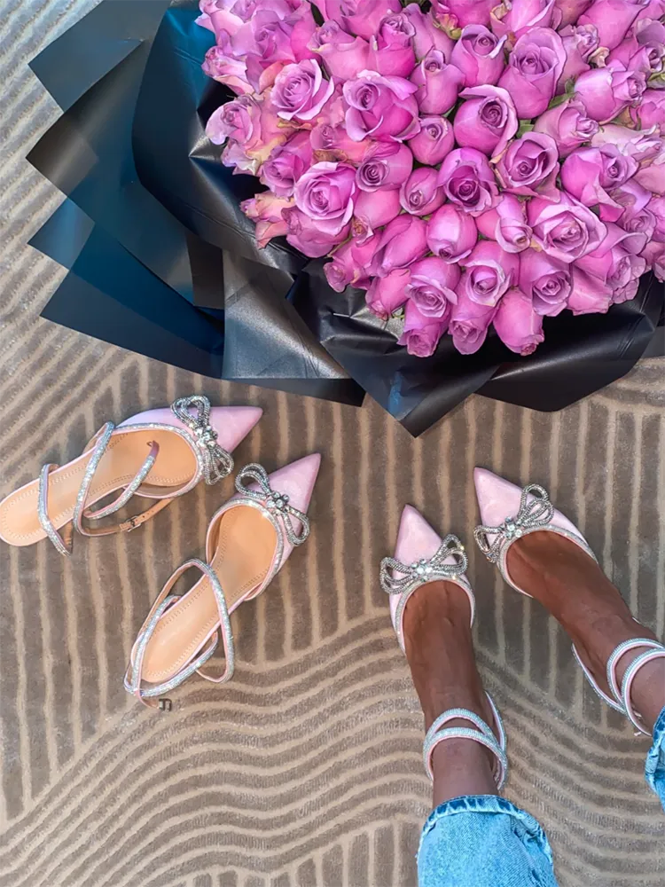 Rhinestone Bowknot Ankle Strap Heel