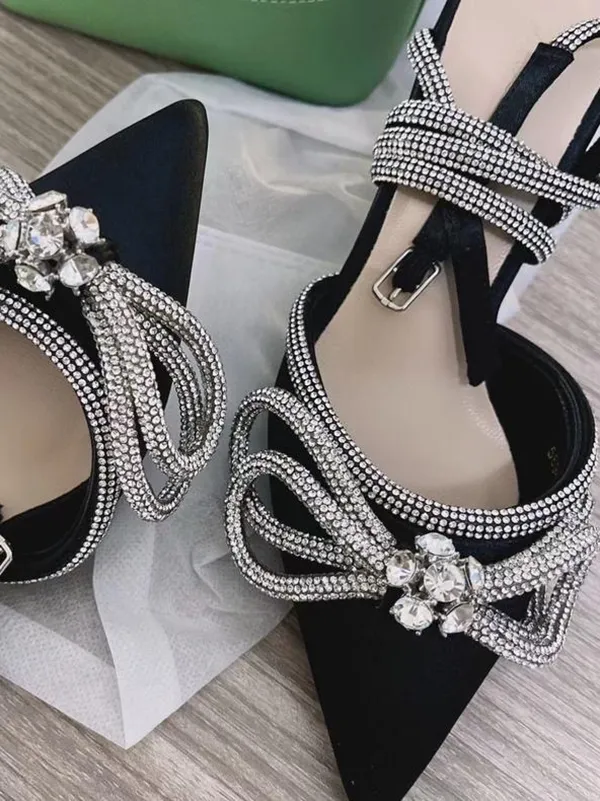 Rhinestone Bowknot Ankle Strap Heel